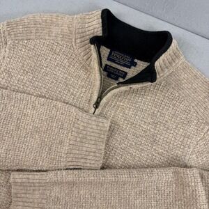 Pendleton Men's Large‎ Shetland Wool 1/4 Zip Sweater Tan Washable Pullover